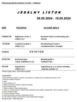 Jedálny lístok 06.05.-10.05.2024