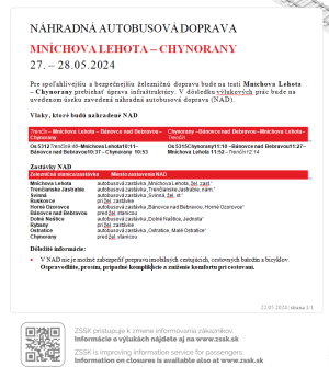 Výluka - NAD Mníchova Lehota- Chynorany