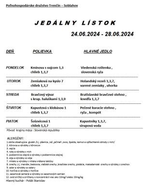 Jedálny lístok 24.06.-28.06.2024