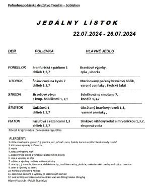  Jedálny lístok 22.07.-26.07.2024