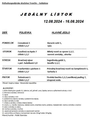 Jedálny lístok 12.08.-16.08.2024